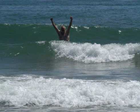 My celebratory plunge into the Pacific. (Photo by Karena Ryals.)